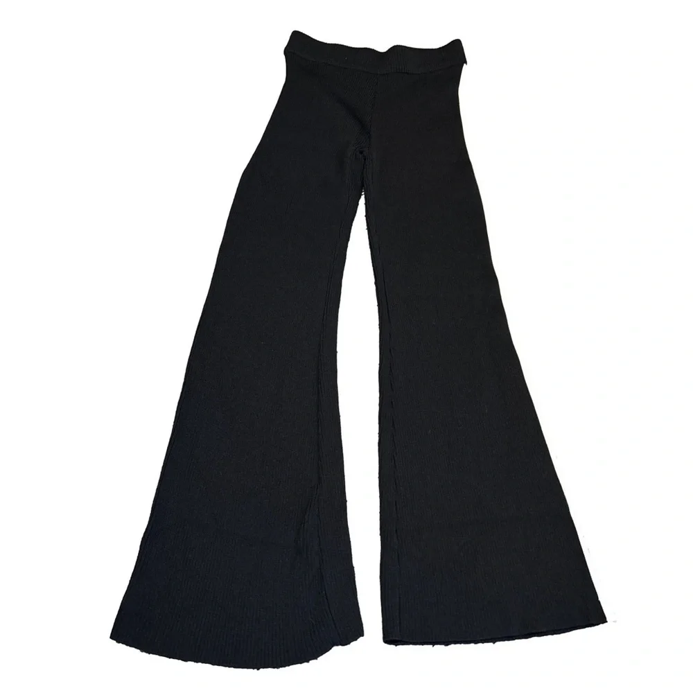 Revolve House Of Harlow Ribbed Flare Wide Leg Black Stripe Pants Small - Picture 3 of 6